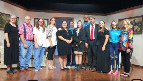 Pictured left to right, Mallory Volkmann, Craig Hughes, Steve Liberti, Sarah Liberti, Emmalee Donovan, Hail Westergren, Raelynn Griffith, Justin Donovan, Clement Sofka, Brianna Sofka, Grace Migl and Josh Kaspar. Not pictured are directors Vickie and Cody Westergren, Backstage Manager Janet Curie, understudy Jason Conley, understudy Michael Silgero and crew member Trinity Chilek..