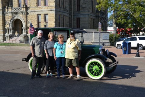 Around 98 vintage automobiles ranging from the 1900’s to the 1920’s visited the Lavaca County area on Thursday through Saturday, Sept. 29 through Oct. 1. The vehicles were part of the 45th annual Texas T Party hosted by Space City T’s of Houston. The photo shows from left Bill and Pat Sherrill of Tomball along with Gary and Suzy Page of Duncanville standing by the Sherill’s 1927 Tudor Model T. Photos by Jimmy Appelt 