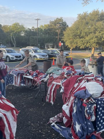 American Legion Post No. 230 in Hallettsville held their honorary flag retirement ceremony at the local Legion Hall in the city park. They were joined this year by the Boy Scouts of Hallettsville, who assisted local veterans prep all the old flags they’d been brought by those in the community to respectfully dispose of our national symbol with the all the respect she’s rightfully due. God bless America!