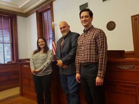 Assistant County Attorney Kelly Bazie, County Judge Mark Myers and County Attorney Kyle Denney, in January 2021, when Bazie first started with Lavaca County.