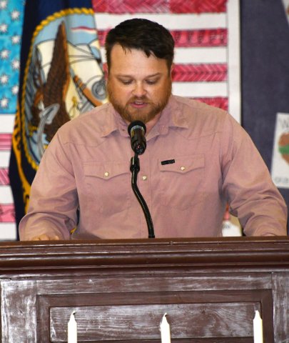 Justin Starkey of Shiner, guest speaker, served four-and-half years in the U.S. Army.