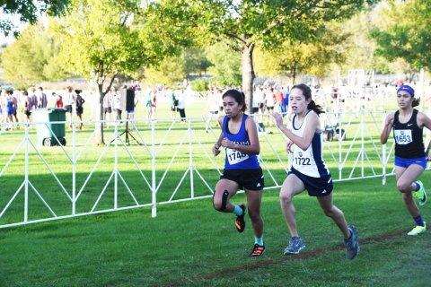 Lady Bulldog senior Gisela Martinez had a time of less than 13:20 to take No. 60 at the state cross-country meet on Saturday. Photo by Mark Lube.