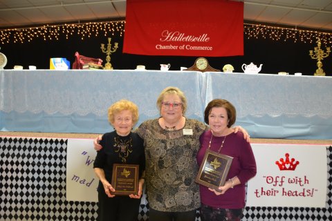 Jeannette Henke was named the 2022 Citizen of the Year at the 91st Annual Hallettsville Chamber of Commerce and Agriculture Banquet held Wednesday, Jan. 25. In addition, Mary Ann Defibaugh was recognized with this year’s Hospitality Award. From left are Defibaugh CCA president Shirley Rothbauer and Henke. Photo by Jimmy Appelt