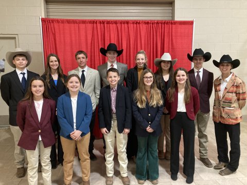 Hallettsville FFA & Lavaca County 4-H members competed in the San Antonio Livestock Show Junior Commercial Steer competition recently with four members getting Top 10 honors. Front row from left are Holly Ressler, Abby Ressler, Trevor Phillips, Landry Whitley and Ashlyn Pustka. Back row from left are Ryan Janak (3rd place, Top test score and Top Rookie overall), Macey Pustka, Landon Koehne (fourth), Jett Long (tenth), Darby Phillips, Jessie Whitley, Jake Ressler (sixth) & Jordan Whitley. 
