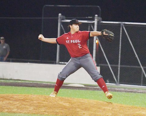 Jackson Ulcak threw a complete game three-hitter in SP’s 6-1 victory over SH last night. Ulcak struck out 12, walked two and hit a batter. He retired 14 of the final batters he faced.Photo by Chuck Grafe/Hallettsville Tribune-Herald.