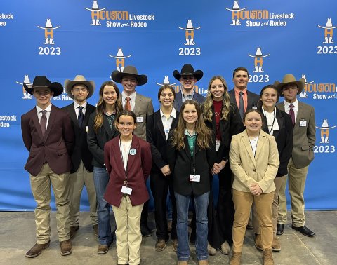 Thirteen members of the Hallettsville Commercial Steer Program competed in the Houston Livestock Show and Rodeo Commercial Steer Contest on March 5-7. The Hallettsville members include front from left Holly Ressler, Ashlyn Pustka and Abby Ressler. Middle row from left Jake Ressler, Macey Pustka, Jordan Whitley, Darby Phillips and Jessie Whitley. Back row from left Ryan Janak, Jett Long, Rylan Marak, Kyle Svetlik and Landon Koehne. Contributed photo