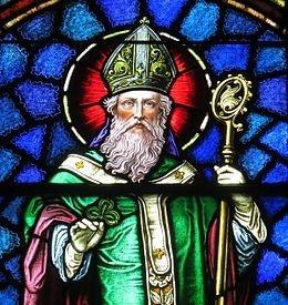 A stained piece from St. Patrick Catholic Church in Junction City, Ohio.