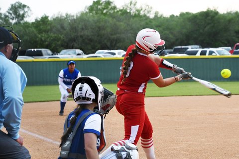 Tori Walker takes a swing at a pitch April 5 during St. Paul’s home game with Sacred Heart. Photo by Mark Lube.