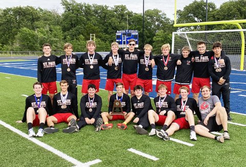 The St. Paul boys track team won the district championship April 18 in Bryan. Photo courtesy of Jake Wachsmuth.