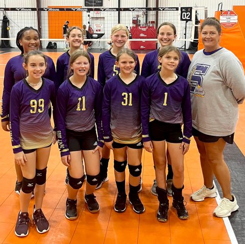 From left (front row): Haley Molina, Lola Hornacky, Reese Lyons and  Bree Nitsch (Back row) Patricia Price, Addison Ulcak, Kendyl Boehm, Eastyn Pohler and Coach Desiree Nitsch. Photo courtesy of Michelle Price.