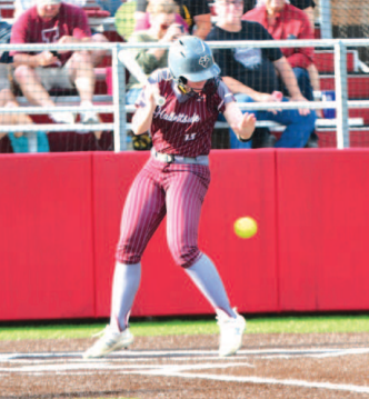 Katelyn Pustejovsky is hit by a pitch in the 5th inning of Game 1
