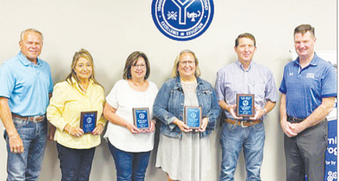  Mark Turk, Susan Elizondo, Linda Robles, Angie Gomez, Pat Brewer, Donna Cockroft, Francisca Berrera, Bernadette Siegel, and Betty Coleman. Pictured are the retirees who were in attendance: Linda Robles, Susan Elizondo, Bernadette Siegel, and Pat Brewer along with YISD Board President Glen Kusak and YISD Superintendent Tom Kelley. Contributed photo