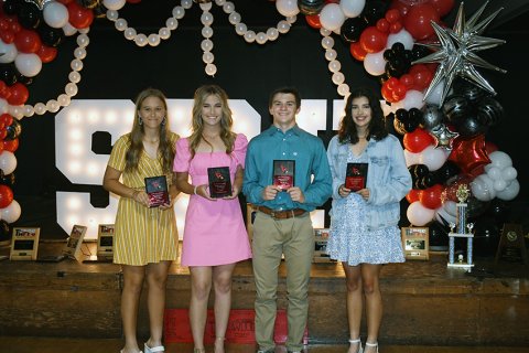 Four/five sport-athletes Sophomores. From left is Avery Pesek, Dallyn Pesek, Gus Collins and Petra Koch. Photo by Mark Lube.