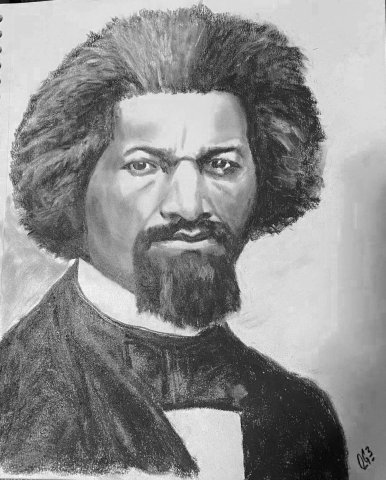 A drawing of Frederick Douglass by Gene Grant.