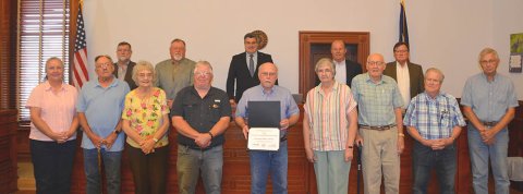 The LCHC was one of 83 county historical commissions throughout the state to be honored. From left are members of the LCHC including Nancy Obelgoner, Roger Ramey, Bea Wyatt, Duff Wagner, Doug Kubicek (chairman), Irene Szwarc, Harvey Matusek, Bob Morgenroth and Dennis Svetlik. Back row from left include members of the Commissioners’ Court including commissioners Dennis W. Kocian, Kenny Siegel, judge Keith Mudd and commissioners Wayne Faircloth and Edward Pustka. Photo by Jimmy Appelt