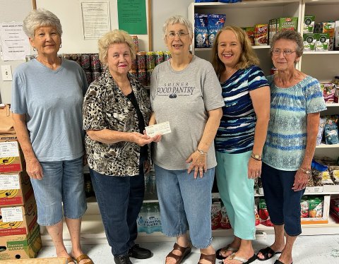 Pictured are, left to right, Helen Janak, Mary Ann Stock, Nancy Littlefield (Shiner Food Pantry Director), Monica Peters and Anita Grabarkievtz.