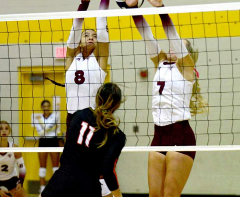 Kasey Harper (8) and Ella Amsden (7) vs. Gonzales Friday morning. Ella was named to the all-tournament team. Chuck Grafe/Tribune-Herald