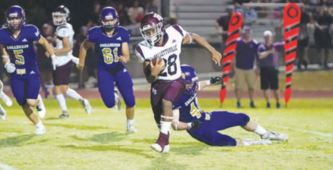 Tradyn Williams scores the Brahmas’ final touchdown on a 4-yard run. Lori Raabe/Shiner Gazette