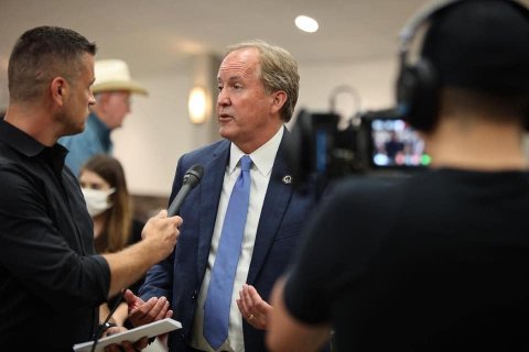 Ken Paxton—acquitted Saturday on 16 impeachment articles by the Texas Senate, and promptly reinstated as Texas Attorney General by Lt. Gov. Dan Patrick—speaks at a town hall meeting held at the Inez Community Center in neighboring Jackson County during a June 2021 visit to the Golden Crescent. File Photo