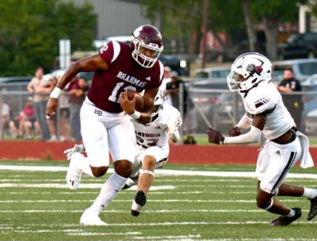 Jorian Wilson, shown against Flatonia Sept. 1, had a big hand in the Brahmas’ 27-7 win over Central Catholic. Chuck Grafe/ Tribune-Herald