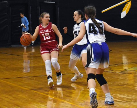 Hailey Radicke and St. Paul battled 3A Goliad last week falling 45-36. 