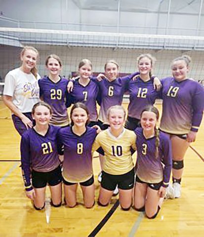 Front row from left are Savannah Durrett, Taylor Kocian, Tinsley Vasek and Madi Hubbard. Back row  from left are Coach Charissa Christensen,  Whitley Lyons, Madison Coburn, Alexis Malina, Stella Clifford and Jessica Whiddon. Photo courtesy of Crissy Hubbard.
