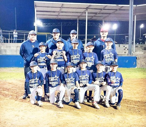 Shiner Stars 10U team members pictured front row from left are Holt Thigpen, Kolt McFarlin, Caleb Werner, Ace Radicke, Brixdon Zimmerman and Chans Janak. Second row from the left are Sawyer Lewis, Evan Jahns, Joseph Martinez, Wyatt Hopkins and Bowen Davis. Back row from the left are Coach Cole Hybner, Coach Blue Hybner, Coach Kerry Morgan, and Coach Kaddin Mikulik. Photo courtesy of Kevin Filip.