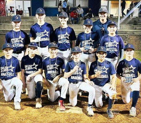 Shiner Stars 12U Team members pictured front row from left to right are Casen Watts, Matt Mozisek, Paul Filip, Gabe Werner, Elijah Rodriguez and Jude Boedeker. Second row from the left are Luke Spann, Jaxson Hill, Cash Weaver, Aadin Koopman, and Jax Davila. Back row is Coach Cole Hybner. Photo courtesy of Kevin Filip.