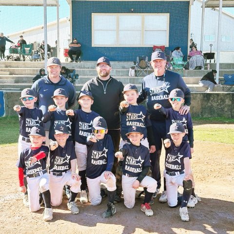 Shiner Stars 9U team members pictured front row from the left are Hayes Rainosek, Parker Repka, Riley Cannan, Gage Janak and Brunes Davis. Second row from the left are Grady Hurt, Newt Debord, Stryker Targac, Lee Raley and Cole Carrizales. Back row from left are Coach Cole Hybner, Austin Popp, and Kerry Morgan.Photo courtesy of Kevin Filip.