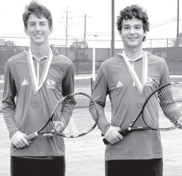 Hudson Kutac, left, and Nic Angerstein won the doubles title in the Cuero Tournament Thursday. Melissa Kutac/Tribune-Herald