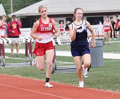 Dallyn Pesek got third in the 800-meter dash with a time of 2 minutes, 44.15 seconds and will compete in the regional meet next week. Photo courtesy of Chuck Grafe/Hallettsville Tribune-Herald.