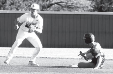 Emerson Harvey steals second in the St. Paul game. Emerson had a big night with a single, double, three stolen bases and two runs batted in. Chuck Grafe/Tribune-Herald