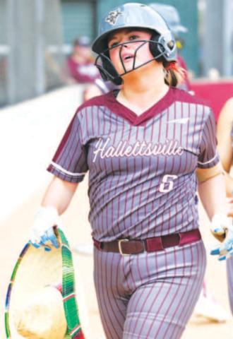 Macie Jansky got to wear the home run sombrero after hitting her team-leading 14th Friday. Chuck Grafe/Tribune-Herald