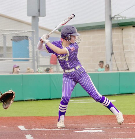 Kloe Polasek waits on a pitch against Marion on April 16. She was 2-for-5 in the series against the Lady ‘Dogs. Photo courtesy of Louann Heinsohn.