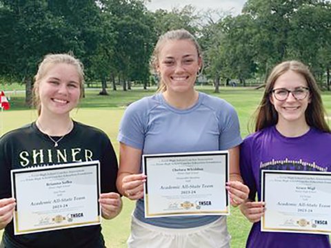 From left are Brianna Sofka (Second Team), Chelsea Whiddon (Honorable Mention) and Grace Migl (First Team). Photo courtesy of Michelle Winkenwerder.