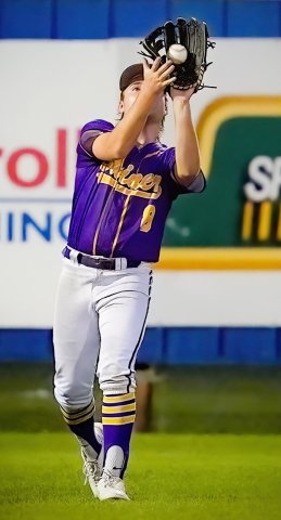 Shiner’s Caleb Lehnert makes a play in left field against Ganado in Riverside Stadium Thursday night in game one. Photo courtesy of Howard Esse.