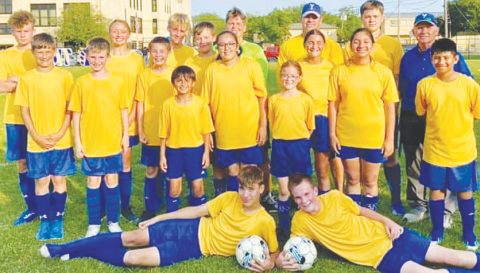Pictured on the ground fromleft to right are Trent Ferry and Dominic Novak. Pictured in the middle section are Kase Jemelka, Joseph Novak, Weston Tucker, Cayden Ratley, Karol Castillo, Heidi Barrera, Haley Ratley, Ily Puntos, and Alan Mireles. Pictured in the back section are Jaxson Eggemeyer, Avery Driskell, Caden Werland, Jace Driskell, Nick Adamek, Coach Nick Mossmeyer, Ty Smith, and Assistant Coach Anthony Harper. Contributed photo.