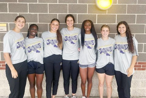 Shiner Lady Comanches girls track team participants. From left are Kara Remschel, JaLeah Curtis, Brinley Ramirez, Rylee Vancura, JaMya Wright, Hayleigh Burns and Brooke Palmer.Shiner competed in the 400-meter dash and the 400 relay. Photo courtesy of Kristi Peterson. 
