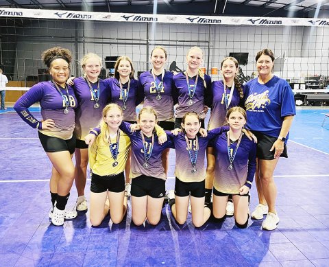 Bottom row from left are Pyper Neskora, Reese Lyons, Hailey Malina and Bree Nitsch. Standing from left are Patricia Price, Charlotte Hairell, Lola Hornacky, Eastyn Pohler, Kendyl Boehm, Addison Ulcak and Coach Desiree Nitsch. Photo courtesy of Michelle Price.