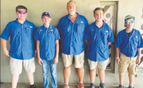 Pictured from left to right are Ruger Chumchal, Wyatt James, Coach Patrick Frank, Gunnar Frank, and Brylon Brewer. Contributed photo.