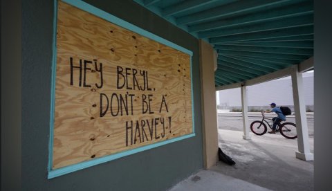 One of many photos submitted by Associated Press photographers up and down the Texas coast leading up Hurricane Beryl's landfall Monday. This shot was framed in Rockport, which incidentally, suffered massive damages during Hurricane Harvey in 2017.