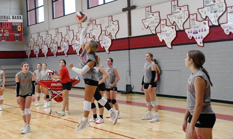 Avery Pesek hits the ball during St. Paul volleyball practice on Tuesday. Photo by Mark Lube.