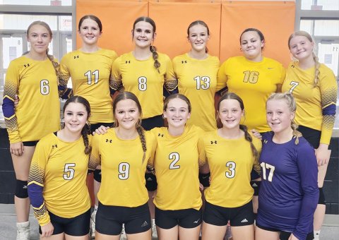 8th grade. From left are Mallory Johnson, Taylor Kocian, Savannah Durrett, Madi Hubbard and Tinsley Vasek. Top row from left are Alexis Malina, Whitley Lyons, Kenzie Springfield, Stella Clifford, Jessica Whiddon and Madison Coburn. Photo courtesy of Courtney Johnson.
