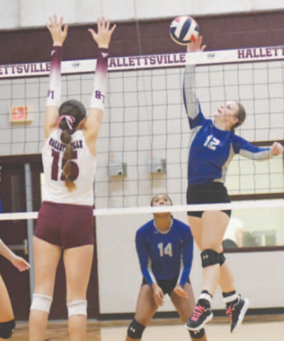 Christine Felcman (15) produced 12 kills in victories over Rice Consolidated and Palacios last week. Chuck Grafe/Tribune-Herald