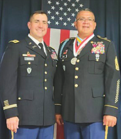 Robert Nieto, right, is the new commander of American Legion Post 392 in Moulton. He is pictured with Brigadier General Jose David Riveria. Photo submitted by Robert Nieto