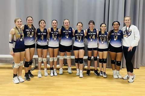  Pictured are Piper Neskora, Eastyn Pohler, Bree Nitsch, Addison Ulcak, Charlotte Hairell, Reese Lyons, Ali Trojcak, Hailey Malina, Patricia Price and Coach Charissa Christensen. Photo courtesy of Michelle Price.