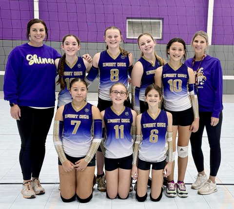 Back row from left are coach Melissa Colman, Piper Wallace, Avery Colman, Adilee Benes, Aydrianna Rosenbaum and coach Lauren Pohler. Front row from left are Amara Cuevas, Emerson Hubbard and Renee Johnson. Photo courtesy of Hali Benes.