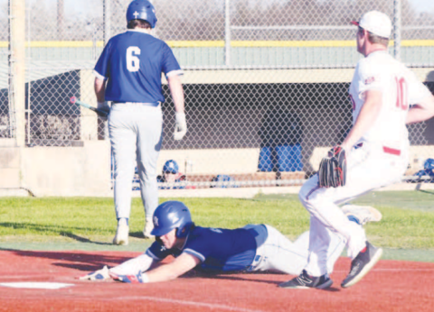 Josh Terry scores on a passed ball in the victory over St. Paul. Mark Lube/Shiner Gazette