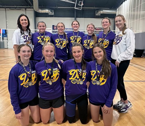 Bottom row  from left are Savannah Durrett, Tinsley Vasek, Madi Hubbard and Taylor Kocian. Top row from left are coach Leigh Ann Vasek, Jessica Whiddon, Alexis Malina, Whitley Lyons, Madison Coburn, Stella Clifford and coach Charissa Christensen. Photo courtesy of Leigh Ann Vasek.