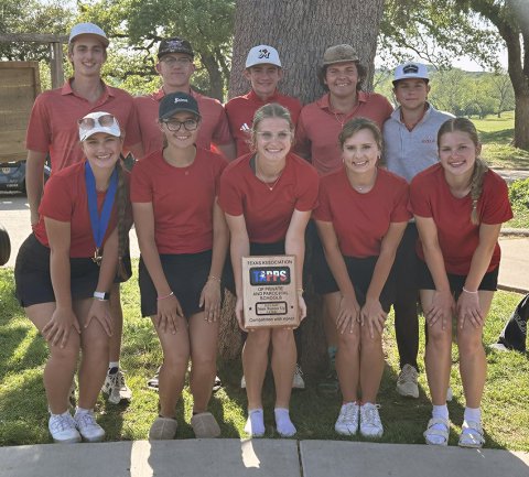 Front row, girls team, from left are Faith Brown, Audrey Thibodeaux, Riley Mozisek, Reese Seibert and Skylar Mozisek.  Back row from left are Michael DeSarro, Rylan Jalufka, Clay Watkins, Jackson Seibert and Levi Morkovsky. Photo courtesy of Nicco Brown.